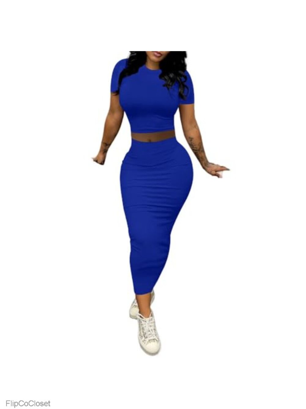 Women's 2 Piece Skirt Set Cropped Top Maxi Skirt Casual